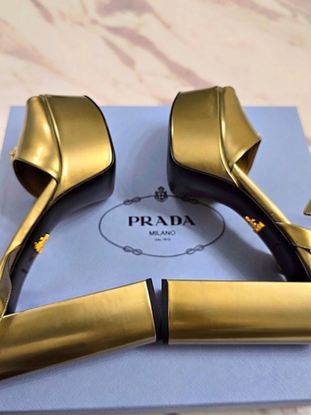 Prada Metallic Leather Platform Sandal Gold EU 40/ US 10 - Picture 4 of 13